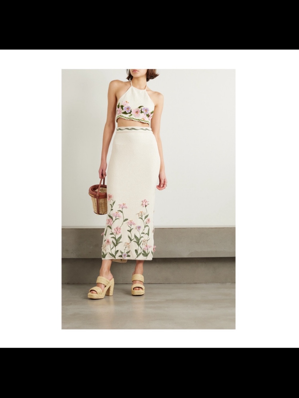 Agua by Agua Bendita Cream Embroidered Floral Pencil Skirt - Picture 5 of 9